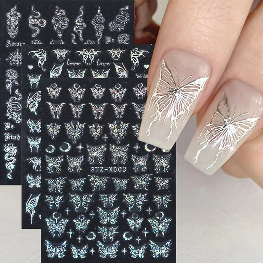 Laser Butterfly Nail Stickers - Holographic 3D Adhesive Sliders