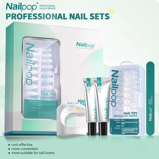 Nailpop Nail Tips and Glue Gel Nail Kit with Soft Gel UV Lamp - 600Pcs Semi Matte Nails
