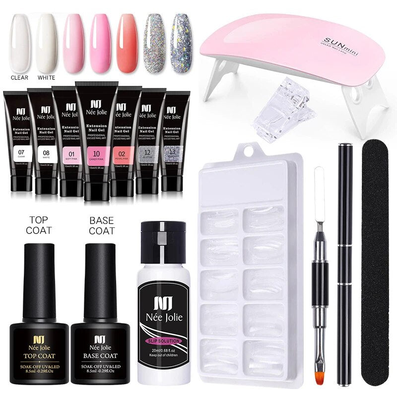 PolyGlow 6W LED Poly Nail Gel Manicure Kit | Full Extension Nails Building Set