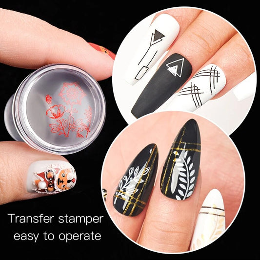 Silicone Transparent Nail Art Stamping Kit French For Manicure Plate Stamp Polish Stencil Template Seal Stamper Scraper